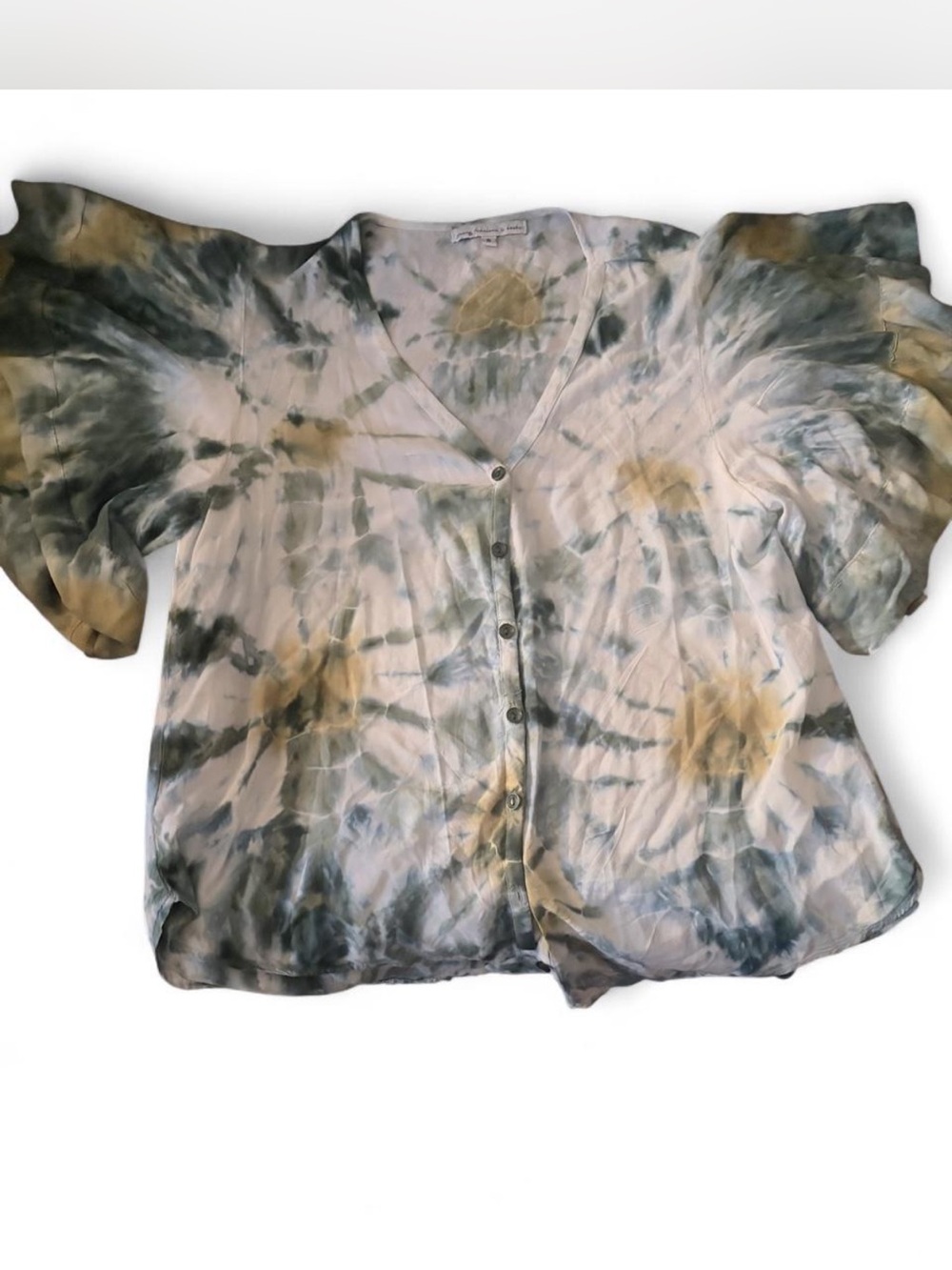 Women’s Tie-Dye Button-Front Top - Green & Cream